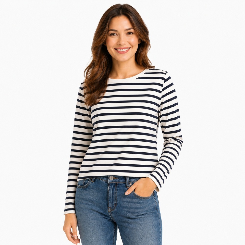J Crew Top Womens XXL Striped Bow Back Long Sleeve T Shirt Navy White CQ467